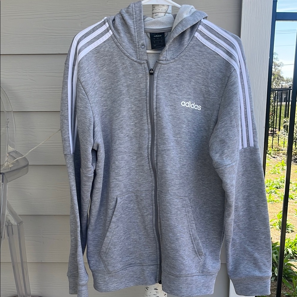 Adidas Gray Hoodie with White Stripes
